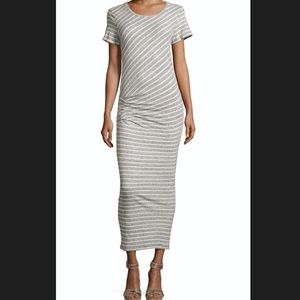 James Perse Striped Short-Sleeve Ruched Maxi Dress